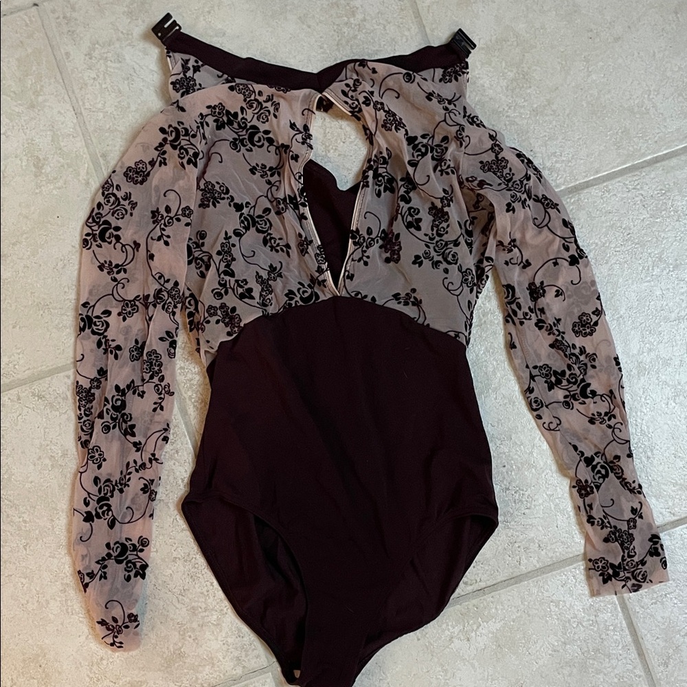Floral Leotard Burgundy and Black